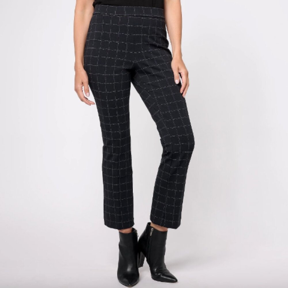 Isaac Mizrahi Petite Printed Ponte Baby Bootcut Ankle Pant ,Black Sz 2XP a609780